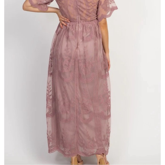 PinkBlush Mauve Lace Mesh Overlay Maternity Maxi Dress - Picture 3 of 3